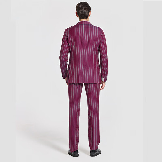 Jijia autumn and winter fashion suit two-piece casual men's striped VBC wool suit jacket rose red 175/96A suit + trousers