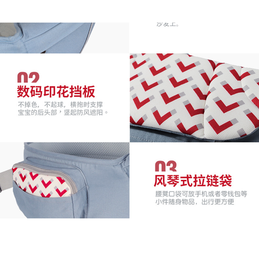 优恩蓓透气款婴儿背带腰凳抱婴袋宝宝抱袋横抱式前抱式前后两用可拆分 深蓝色四季款