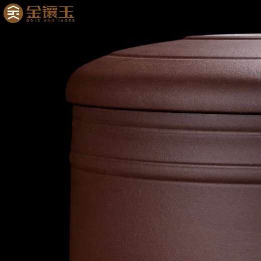 Gold inlaid jade raw ore purple sand Pu'er tea can tea set sealed storage can tea set accessories large round tea can