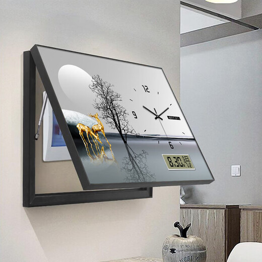 Fandianna calendario perpetuo Caja de medidor eléctrico Pintura decorativa con relojes sin cuadro de distribución de perforación Moderna pintura colgante de reloj de reloj simple