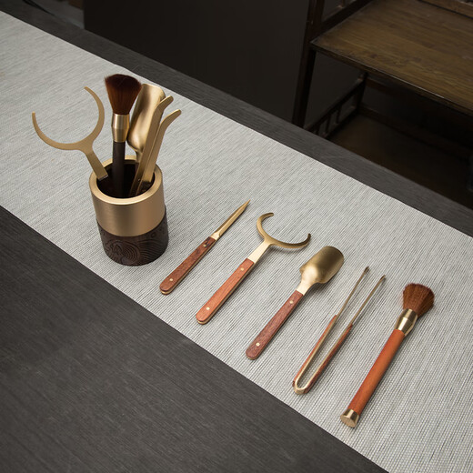 Xingong Home High-end Ebony Brass Tea Ceremony Six Gentlemen Set 6 Gentlemen Kung Fu Tea Accessories Tea Clips Tea Knife Full Tea Making Wave Model Six Gentlemen (Accessories Brass Ebony)