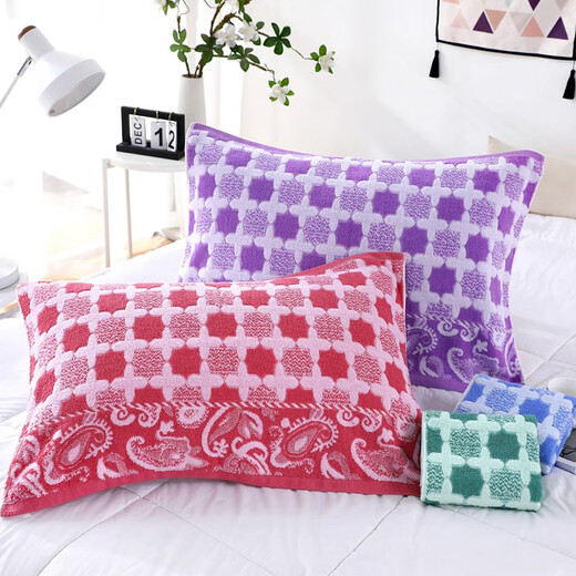 Ha Zun Shanghai old-fashioned jacquard pillow towel pure cotton terry pair adult couple home wedding single pillow towel Wu Nian Lily blue 2 pack