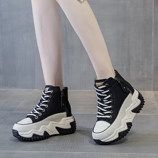 
AI genuine leather dad shoes for women 2024 autumn and winter new thick sole women's shoes sports and casual shoes soft sole travel shoes black [added fleece] WZZS677 36