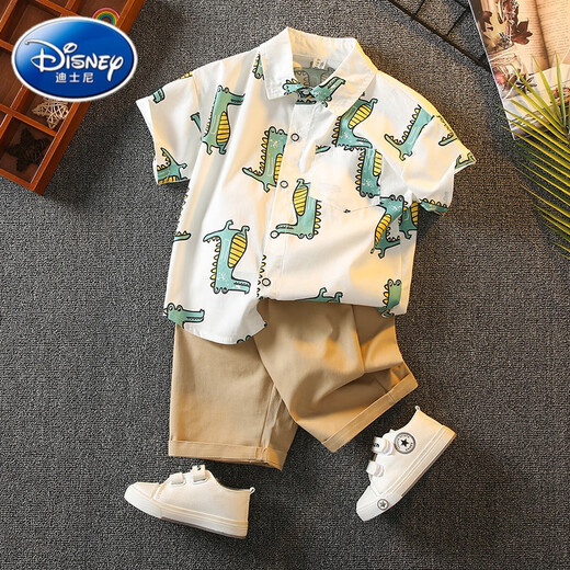 Disney boys summer suit 2025 new Korean style children's handsome clothes trendy boys summer fashionable two-piece set apricot bear 110cm (110cm)