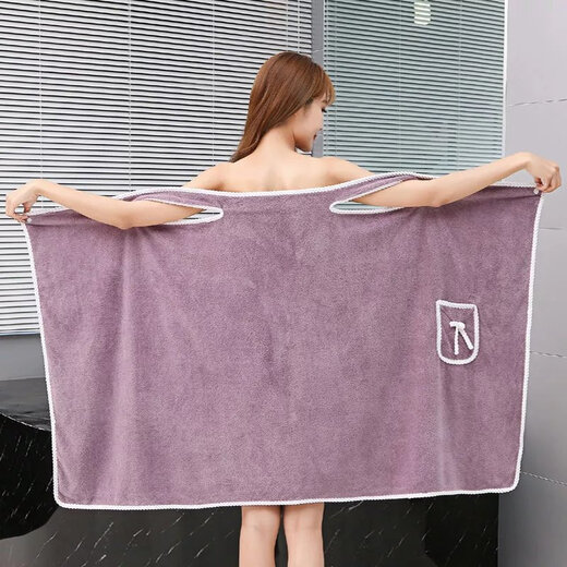 Wearable Bath Towel Women's Suspender Bathrobe Bath Skirt Thickened Wearable Bath Towel Vest Style Bath Towel Large Pink Pocket Style Small Size Suitable for 80-130 Jin Jin equals 0.5 kg to wear
