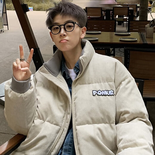 Black box white American corduroy cotton jacket for men in autumn and winter vintage thickened retro loose stand collar Jinjiang cotton jacket DDPF-W89-Coffee XL