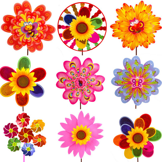 Bunte Sonnenblumenwindmühle landschaftlicher Ort DIY Handgefertigte kleine Geschenke Drei Sonnenblumen Windmühle