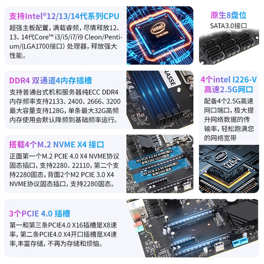 纳斯Z690全闪all inone 黑群晖 fnOS飞牛NAS软路由存储服务器主板 黑色Z690 4网版本