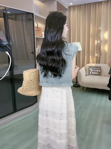 
WVIRTJE long dress with high-end latest style this year's popular denim vest lace suspender suit for women's summer high-end denim vest 694# [high-quality version] L[recommended 105-120Jin[Jin equals 0.5 kg]]