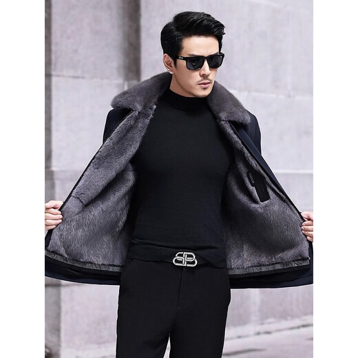 West Tour Nikki Men's Mink Liner Middle-aged and Old Short Winter Parka Haining Fur Jacket Mink Coat Men's Whole Mink Dark Navy (Gray Mink Velvet Whole Liner) 170/L