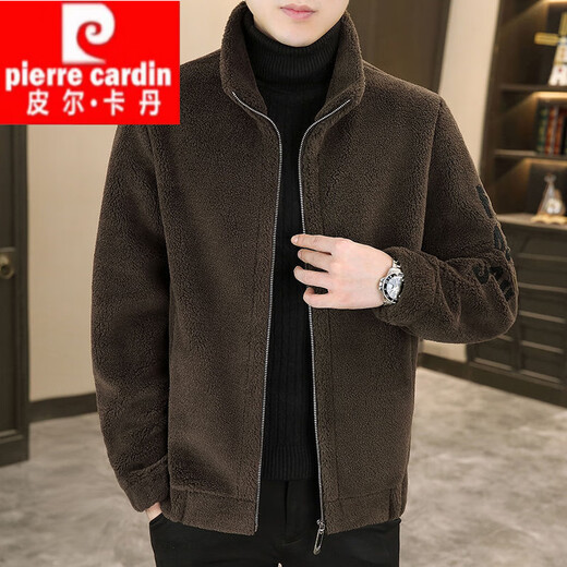 Pierre Cardin (Pierre Cardin) Fur intégrée enroise intégrée Veste en velours d'agneau pour hommes plus en velours épaissie de couleur de terre d'hiver Style à glissière