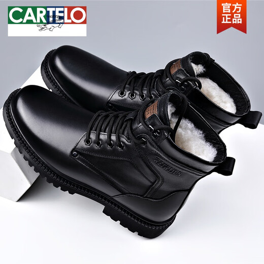 Cartelo Martin Boots Vérimain en cuir masculin Laine chaude de coton chaud Boots High Top Couche Cachette de travail Vêtements de travail extérieur Boots de neige épais