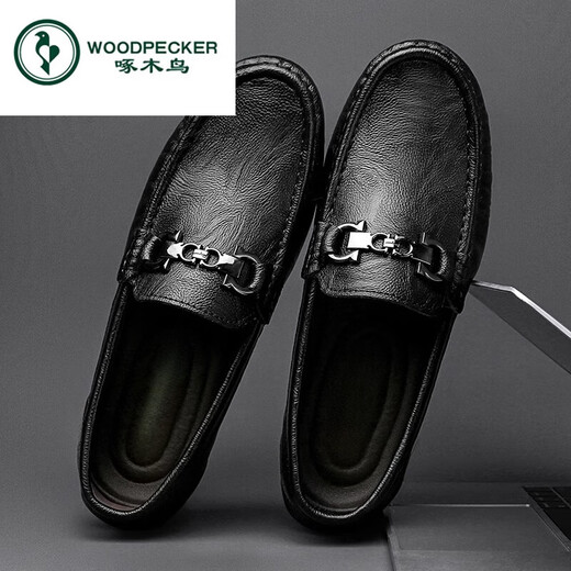 Zapatos de cuero de pájaros carpinteros para cuero genuino para hombres Summer nuevo estilo transpirable y cómodo versátiles zapatos para hombres de hombres suaves suaves zapatos de frijol de patada de un pie 9905 38 [Tamaño estándar de zapatos de cuero]