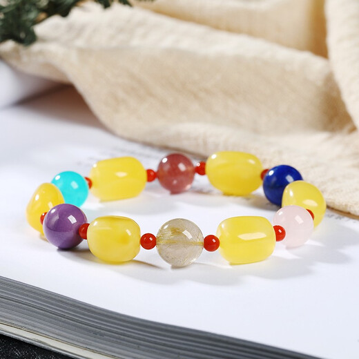 OUCERNY beeswax bracelet, natural amber rough stone, drop-shaped multi-treasure diy bracelet, jewelry, cultural toys, gift for mother, one item, one certificate, supports re-inspection