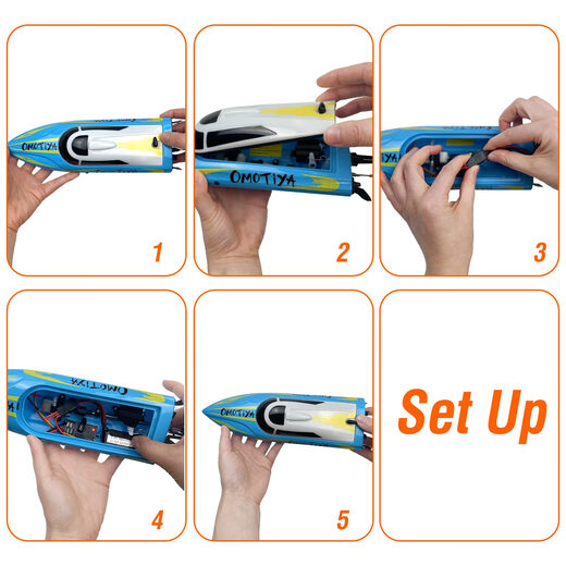 Bateau à grande vitesse télécommandé OMOTIYA pour enfants de 8 à 12 ans 20 km/h 4 canaux 2,4 GHz