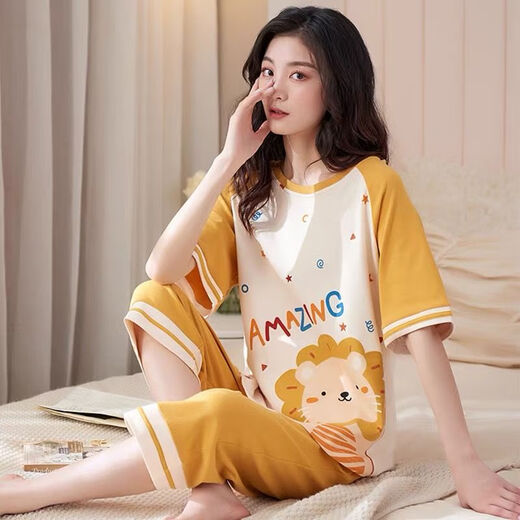 Modal Pure Cotton Pyjamas für Frauen im Sommer kurzärmeligte, geschnittene Hosen, die losen Frühlings- und Sommer-Kleidungsstücken draußen zu Hause tragen können. Kurzärärmelte geschnittene Hosen 679 L empfohlen 98-115jin [Jin ist 0,5 kg]