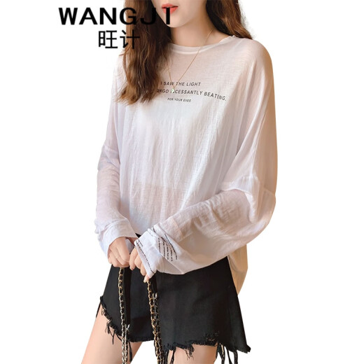 Wangji new summer style loose ice silk sweater for women hollow thin bottoming blouse air-conditioning shirt top temperament summer top A style white S