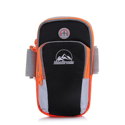 Huwang long-distance running anti-sweat sports arm bag 6-inch outdoor running mobile phone arm bag reflective strip waterproof fabric arm bag black universal for mobile phones below 6.0