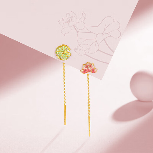 Chao Acer Flower Rhyme Yellow 18K Gold Ear Wire Earrings Women's Colorful Gold Earrings for Girlfriend's Birthday Gift Lotus Single Style