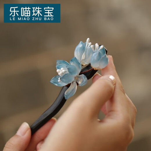 LEMIAO Magnolia Wooden Hairpin Hanfu Ancient Style Accessories Hairpin Women's Back of Head Hairpin Temperament Cheongsam Daily Simple Hairpin White and Green Magnolia A22-301