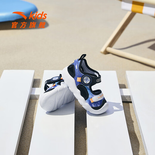 ANTA Children's Sandals 2026 Summer New Boys and Girls Baby Sandals Baotou Soft Sole Breathable Sports Beach Shoes True Blue/Anta White/Black-4 20