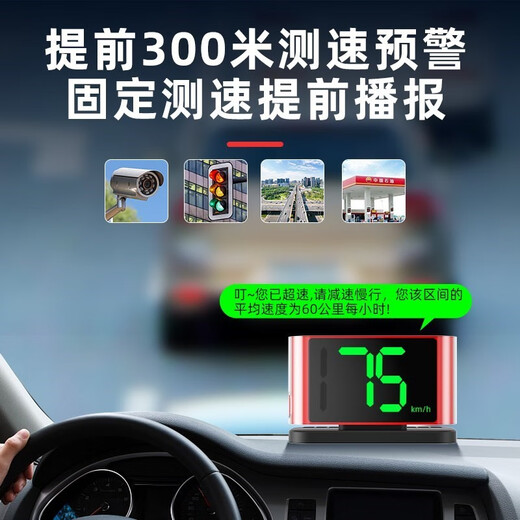 Electronic dog speed measuring Beidou wireless radar safety warning device HUD head-up display speed for large cars and small cars universal V3 warning device + cigarette lighter USB dual charging head