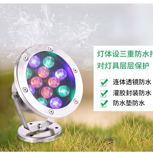 LED underwater light 3w6w9w12w18w pool underwater light fish pond landscape light fountain light waterproof colorful spotlight 6 watt white light