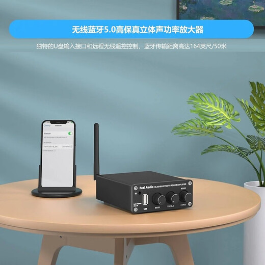 FOSI Audio Audio BL20A Настольный настольный усилитель Bluetooth -Loss Lossless 2,0 канал Усилитель мощности 100 Вт мини -лихорадка Hifi Professional Audio Black [24V/4.5A Power Adapter]
