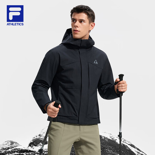 FILA Official Breathing Shell Woven Jacket Two-piece Men's Top 2025 Winter New Sports Outdoor Jacket Dark Black-BK L 175/96A/L