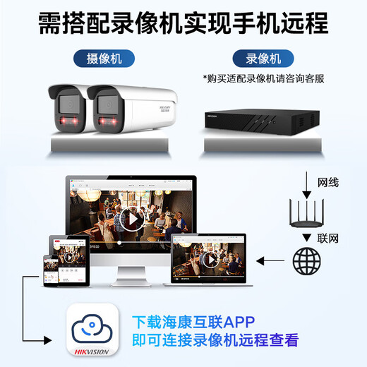 Hikvision Hikvision Monitor Camera 4 millions 2k HD Starlight Vision Night Vision Indoor and Outdoor Camera peut ramasser le câble de son câble Sound Network Powered Phone Mobile Remote 3T46WDV3-I36MM