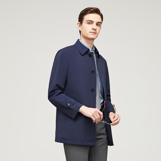 YOUNGOR (YOUNGOR) windbreaker men's lapel long single windbreaker polyester fiber wrinkle-resistant elastic and durable Navy blue L 175/96A