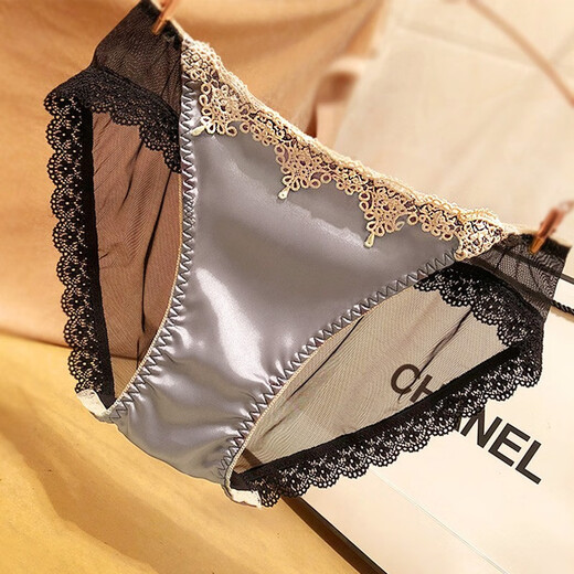 Sous-vêtements féminins Frota, Briefs à taille basse en maille basse en mailles sexy de la femme Transport pour femmes en coton pur transparent et séduisant le pantalon féminin [3 paquets] Gray + Black Abricot Edge + Green M [suggère le poids 85-110jin [Jin est égal à 0,5 kg]]]