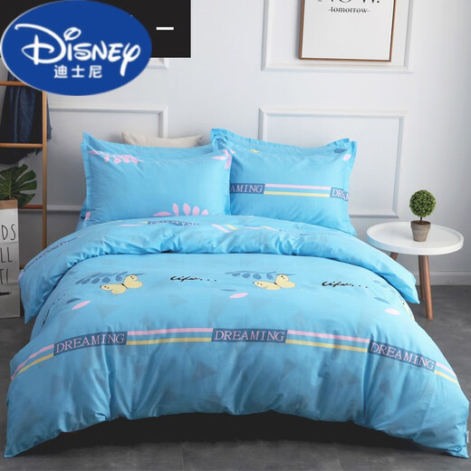 Disney Thickened Pure Cotton Four-Piece Set 100% Cotton 1.2m 1.8m Student Door Single Double Bedding 4-Piece Set Butterfly Dance 1.0m Student Bed Three-Piece Set (Quit cover 1.5*2.0