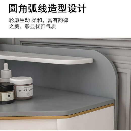 Shanghuashi Dressing Table Bedroom Corner Light Luxury Triangle Internet Celebrity Ins Style Corner Mini Dressing Table LED Light Small Dressing Table 0.6 Meter Dressing Table (Free Makeup Stool)