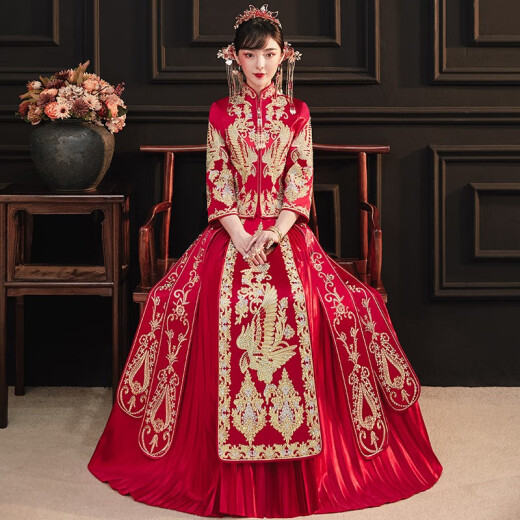 Longmanisi Xiuhe Clothing Bridal Wedding Dress 2020 New Costume Hanfu Wedding Dress Toast Wear Cheongsam 20 Styles 8303 Plus Diamond Style S