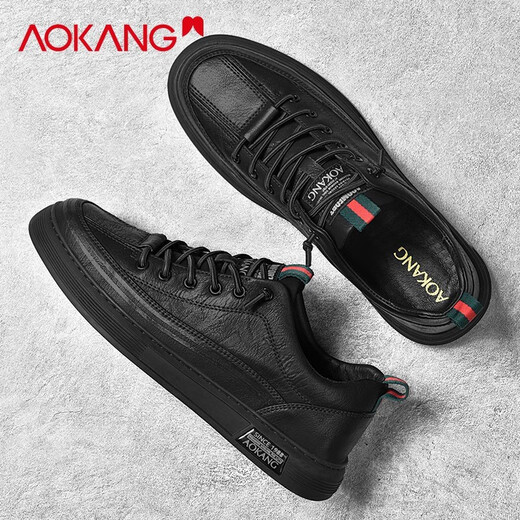 Aokang men's shoes 2025 new winter fashionable casual business leather shoes men's comfortable British style thick sole plate black 41