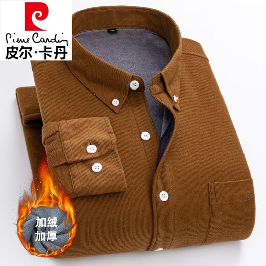 
Pier Cardin plus velvet thickened warm shirt men's autumn and winter new loose casual corduroy shirt long sleeve solid color warm top 753 navy blue 2XL