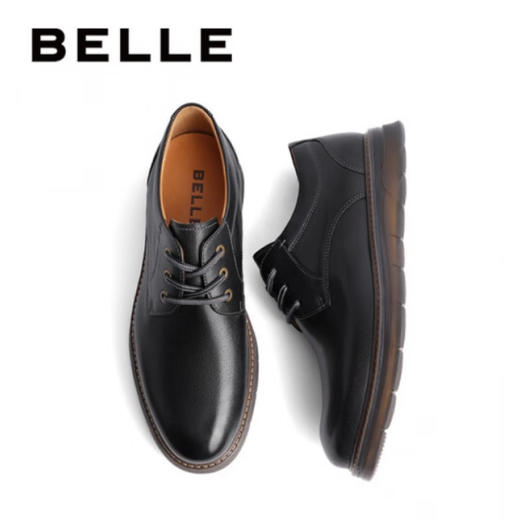 百丽百丽集团鞋子男鞋2024春款牛皮美式复古工装鞋户外休闲系带男皮鞋 黑色 41