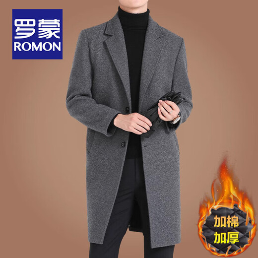 ROMON (ROMON) medium-length wool coat for men autumn and winter business and casual plus cotton thickened windbreaker for men fashion wool coat for men black wool (40% wool) 170/M size (recommended to wear 100-125 Jin [Jin equals 0.5 kg])