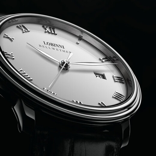 Lobinni Herrenwache Vollautomatisch mechanische Herren -Uhrengeschäft Einfacher Gürtel Waterdes Schweizer Stil Watch 12033 [Qualitätsauswahl] Silberschale Schwarzstahlgürtel