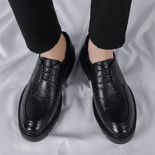 GENAI Men's Business Formal Leather Shoes Boys Genuine Leather Breathable Round Toe Heightening Shoes 8cm Leather Shoes Wedding Wedding Men's Shoes Black Heightening 8CM 40 (250mm)