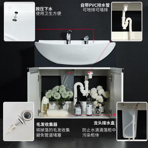 Conjunto de combinación de gabinete de baño de Toto LDSW753W Cerámica integrada de 75 cm Zhijie Cuenca Pequeña apartamento Tirando grifo (06-D) Gabinete de baño negro + grifo + gabinete de espejo de almacenamiento 75cm