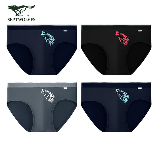 Seven Wolf underwear men's briefs pure cotton suppression underwear mid-waist shorts briefs 4-pair