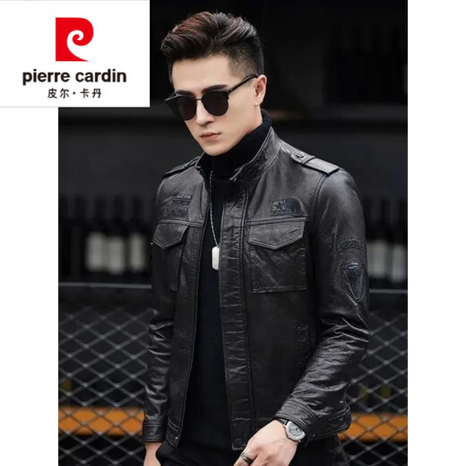 皮尔卡丹（pierre cardin）真皮皮衣男2023新款海宁绵羊皮机车修身短款韩版立领皮夹克外套潮 黑色-单皮 175/XL码-125-135斤