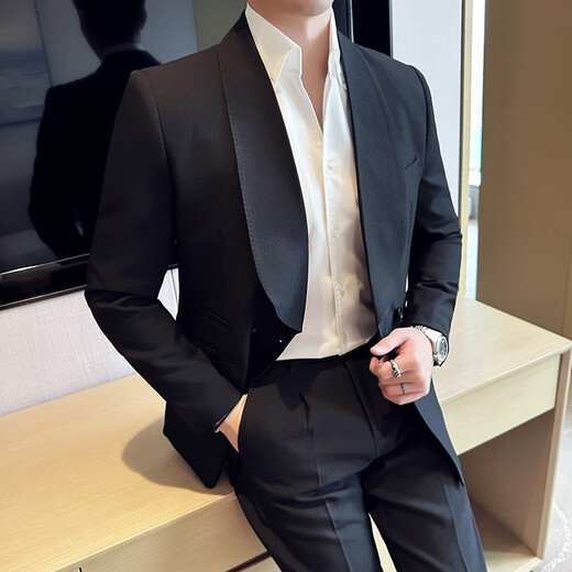 JESSONS DOUBLE BREAGE GREEN FRUTS COLLAR SUIT SUIR BUSING HEMS HEMSE BUSING CONCUTER ROBE SIMP MEMS SUIT MEN SUIS noir (costume + pantalon + C6623 Shirt White) L
