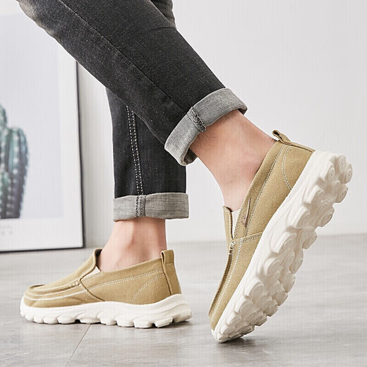 Pull back men's shoes canvas shoes breathable sports casual shoes one-leg low-cut trendy sneakers WXY-B011Z khaki 42