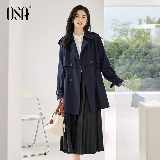 OSA (OSA) Spring Clothing 2025 New Short Trench Coat Women's Mid-Length British Style Small Jacket Trendy Coat Navy Blue XS