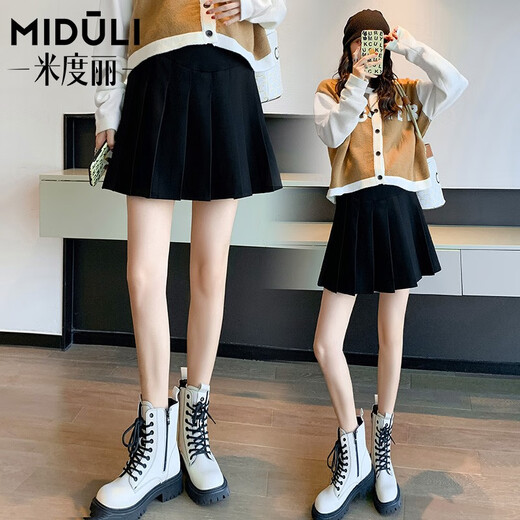Miduli maternity short skirt spring and autumn outer skirt autumn pleated skirt A-line skirt spring, summer and autumn small maternity wear winter wear black L