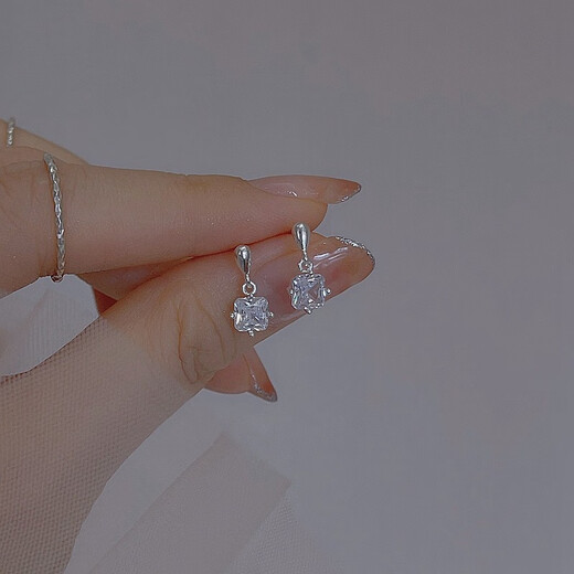 925 silver square diamond earrings for women niche design light luxury temperament fashionable simple earrings internet celebrity earrings