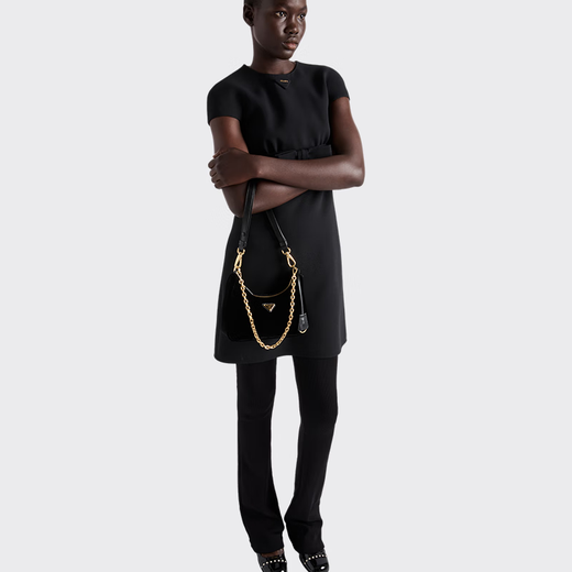 PRADA/Prada Gift Women's Prada Re-Edition Velvet Texture Mini Handbag Shoulder Bag Black